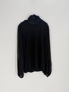 Ganni Dot Mesh Sheer Balloon Sleeve Black Top